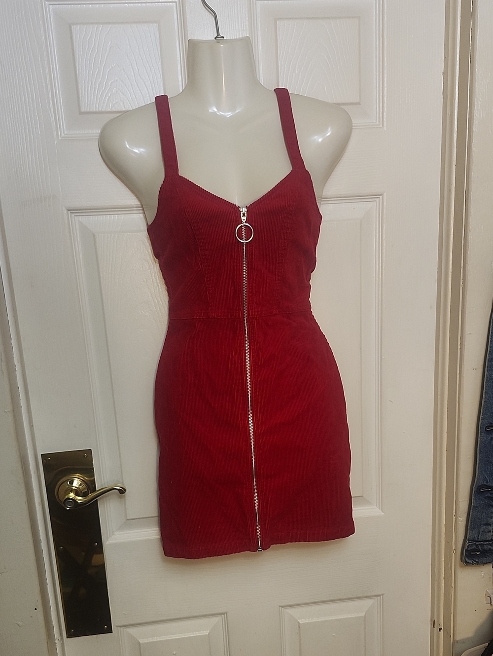Divided Red Corduroy Full-Zip Dress